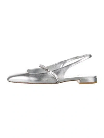 Pre-owned Stuart Weitzman Leather Slingback Flats In Silver