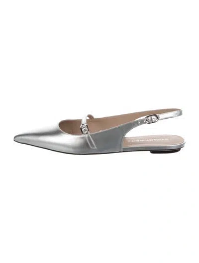 Pre-owned Stuart Weitzman Leather Slingback Flats In Silver