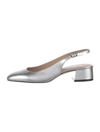 Pre-owned Stuart Weitzman Leather Slingback Pumps In Silver
