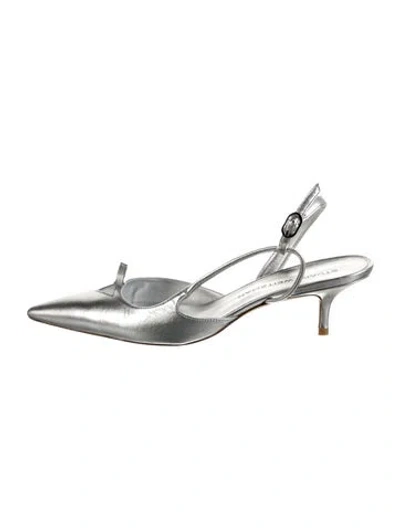 Pre-owned Stuart Weitzman Leather Slingback Pumps In Silver