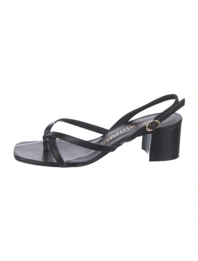 Pre-owned Stuart Weitzman Leather Slingback Sandals In Black