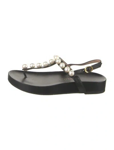 Pre-owned Stuart Weitzman Leather Slingback Sandals In Black