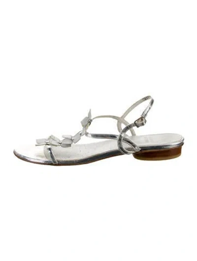Pre-owned Stuart Weitzman Leather Slingback Sandals In Silver