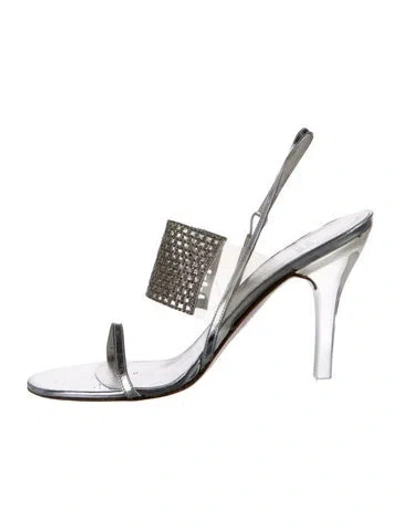 Pre-owned Stuart Weitzman Leather Slingback Sandals In Silver