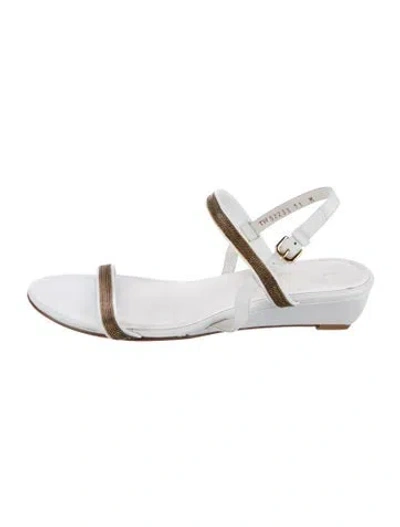 Pre-owned Stuart Weitzman Leather Slingback Sandals In White