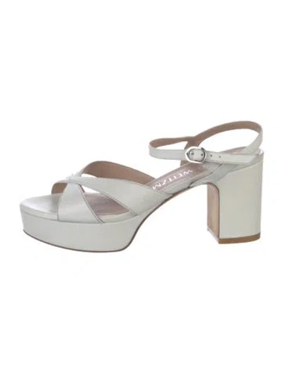 Pre-owned Stuart Weitzman Leather Slingback Sandals In White