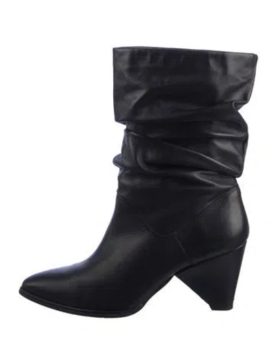 Pre-owned Stuart Weitzman Leather Slouch Boots In Black