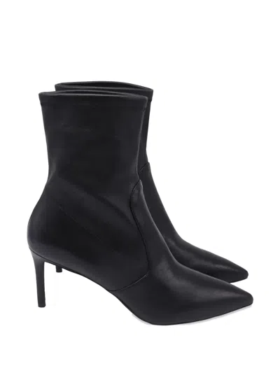 Pre-owned Stuart Weitzman Leather Sock Ankle Boots In Black