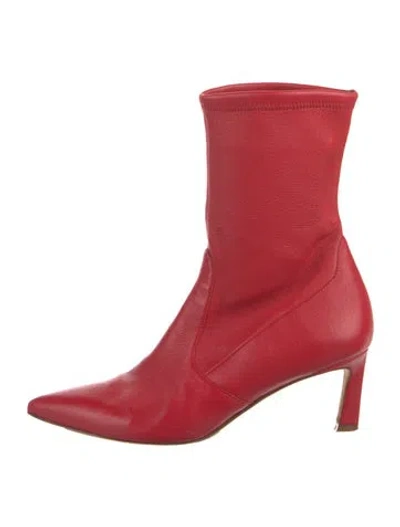 Pre-owned Stuart Weitzman Leather Sock Boots In Red