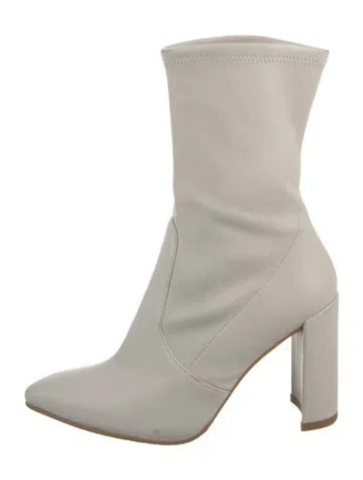 Pre-owned Stuart Weitzman Leather Sock Boots In White