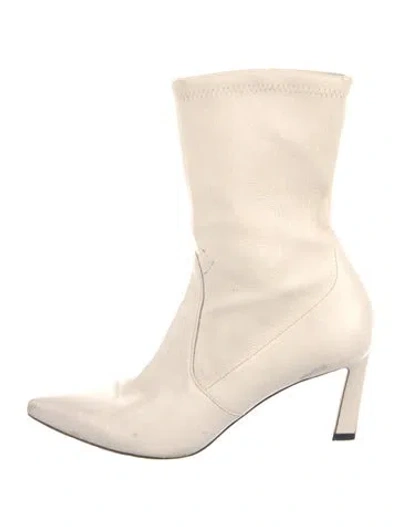 Pre-owned Stuart Weitzman Leather Sock Boots In White