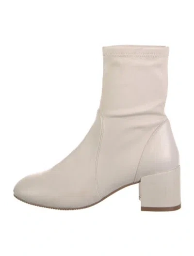 Pre-owned Stuart Weitzman Leather Sock Boots In White