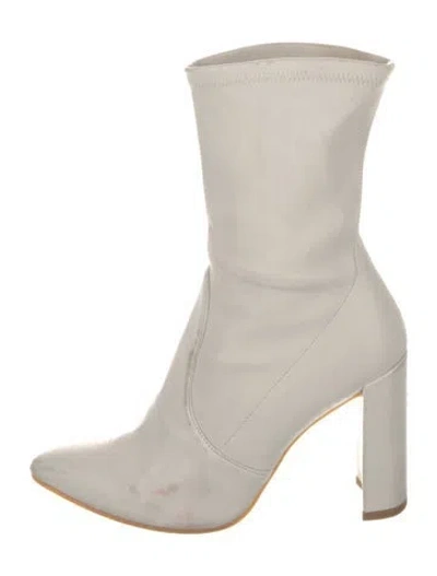 Pre-owned Stuart Weitzman Leather Sock Boots In White