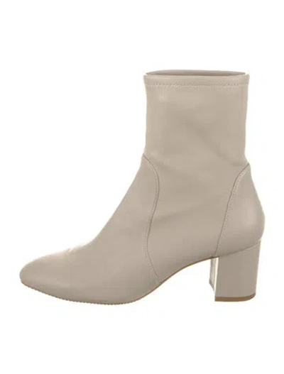 Pre-owned Stuart Weitzman Leather Sock Boots In White