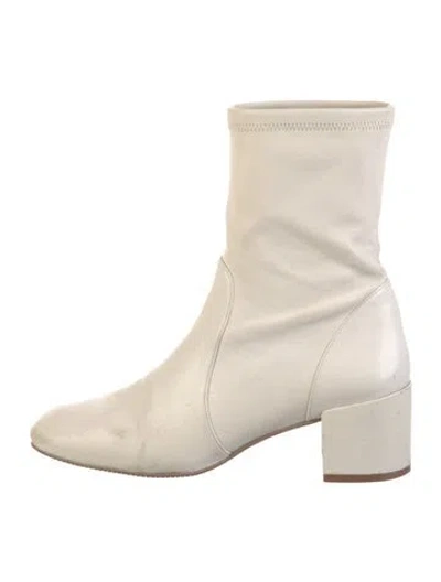 Pre-owned Stuart Weitzman Leather Sock Boots In White