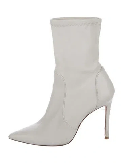 Pre-owned Stuart Weitzman Leather Sock Boots In White