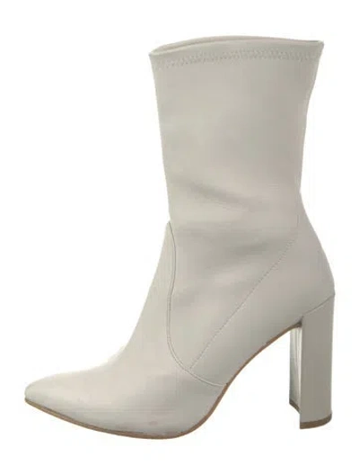 Pre-owned Stuart Weitzman Leather Sock Boots In White