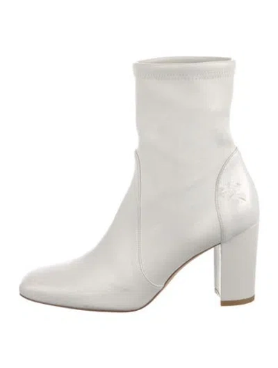 Pre-owned Stuart Weitzman Leather Sock Boots In White