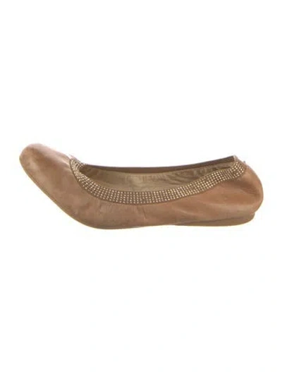 Pre-owned Stuart Weitzman Leather Studded Accents Ballet Flats In Brown