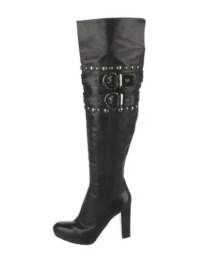 Pre-owned Stuart Weitzman Leather Studded Accents Boots In Black