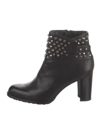 Pre-owned Stuart Weitzman Leather Studded Accents Boots In Black