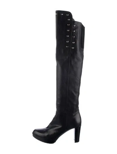 Pre-owned Stuart Weitzman Leather Studded Accents Boots In Black