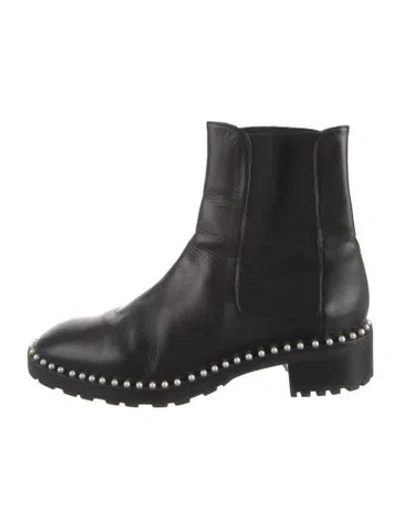 Pre-owned Stuart Weitzman Leather Studded Accents Chelsea Boots In Black