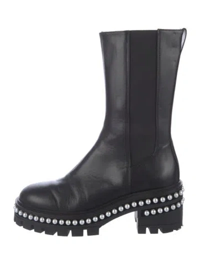 Pre-owned Stuart Weitzman Leather Studded Accents Chelsea Boots In Black