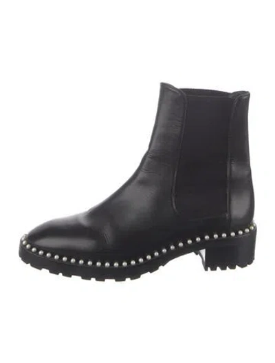 Pre-owned Stuart Weitzman Leather Studded Accents Chelsea Boots In Black