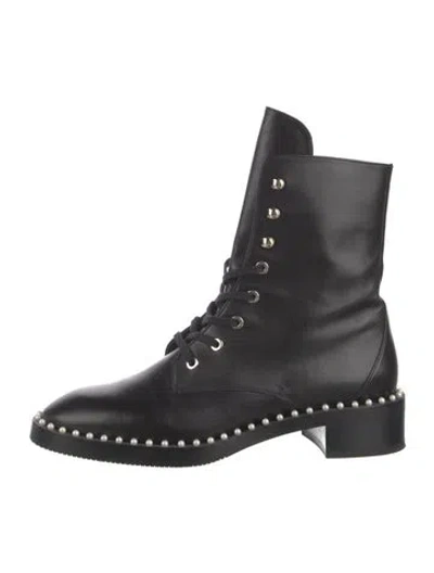Pre-owned Stuart Weitzman Leather Studded Accents Combat Boots In Black