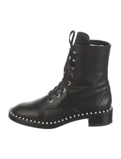 Pre-owned Stuart Weitzman Leather Studded Accents Combat Boots In Black