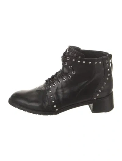 Pre-owned Stuart Weitzman Leather Studded Accents Combat Boots In Black