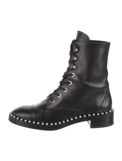 Pre-owned Stuart Weitzman Leather Studded Accents Combat Boots In Black