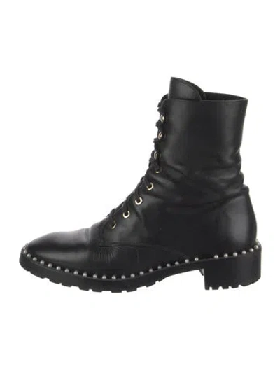 Pre-owned Stuart Weitzman Leather Studded Accents Combat Boots In Black