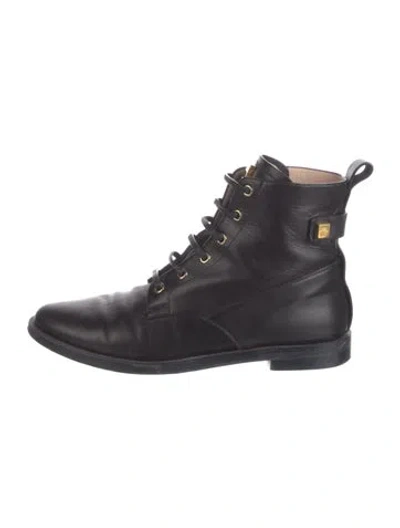 Pre-owned Stuart Weitzman Leather Studded Accents Combat Boots In Black