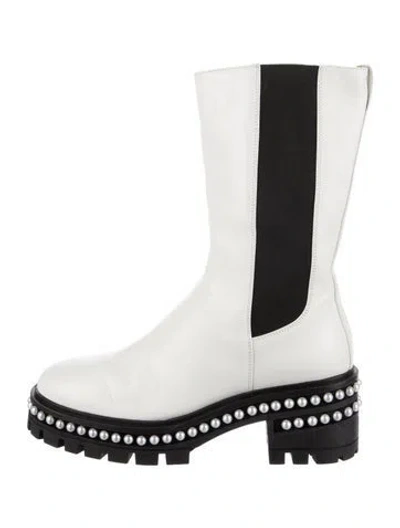 Pre-owned Stuart Weitzman Leather Studded Accents Combat Boots In White