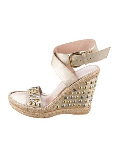 Pre-owned Stuart Weitzman Leather Studded Accents Espadrilles In Gold/metallic/silver