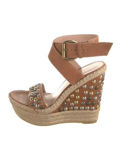 Pre-owned Stuart Weitzman Leather Studded Accents Espadrilles In Neutral