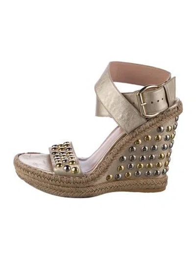 Pre-owned Stuart Weitzman Leather Studded Accents Espadrilles In Neutrals