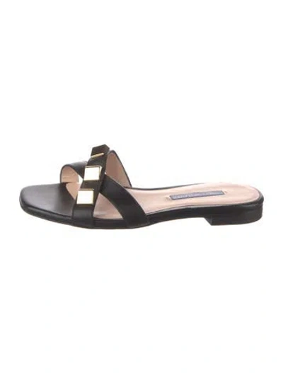 Pre-owned Stuart Weitzman Leather Studded Accents Flats In Black