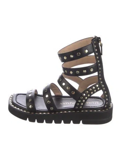 Pre-owned Stuart Weitzman Leather Studded Accents Gladiator Sandals In Black
