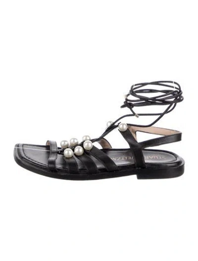 Pre-owned Stuart Weitzman Leather Studded Accents Gladiator Sandals In Black