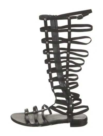 Pre-owned Stuart Weitzman Leather Studded Accents Gladiator Sandals In Black