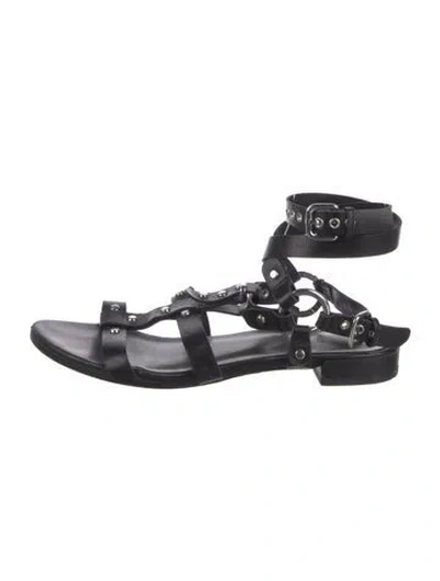 Pre-owned Stuart Weitzman Leather Studded Accents Gladiator Sandals In Black