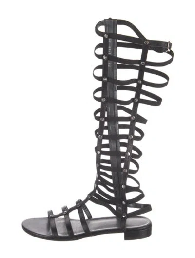Pre-owned Stuart Weitzman Leather Studded Accents Gladiator Sandals In Black