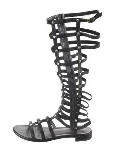 Pre-owned Stuart Weitzman Leather Studded Accents Gladiator Sandals In Black