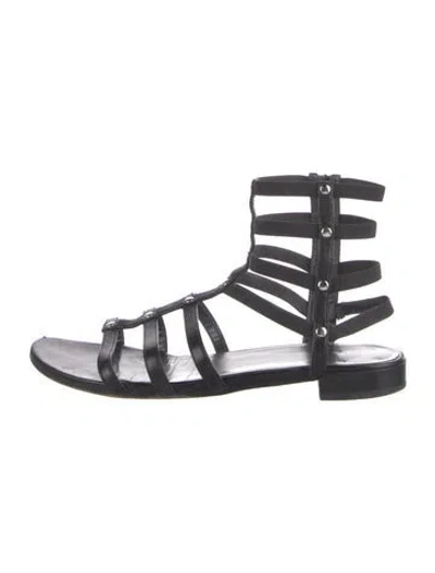 Pre-owned Stuart Weitzman Leather Studded Accents Gladiator Sandals In Black
