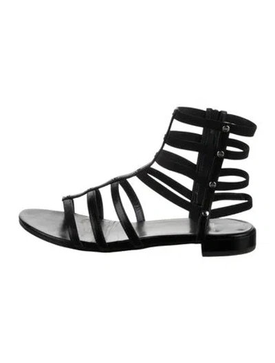 Pre-owned Stuart Weitzman Leather Studded Accents Gladiator Sandals In Black