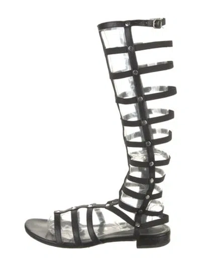 Pre-owned Stuart Weitzman Leather Studded Accents Gladiator Sandals In Black