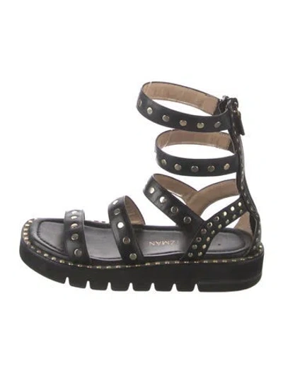 Pre-owned Stuart Weitzman Leather Studded Accents Gladiator Sandals In Black